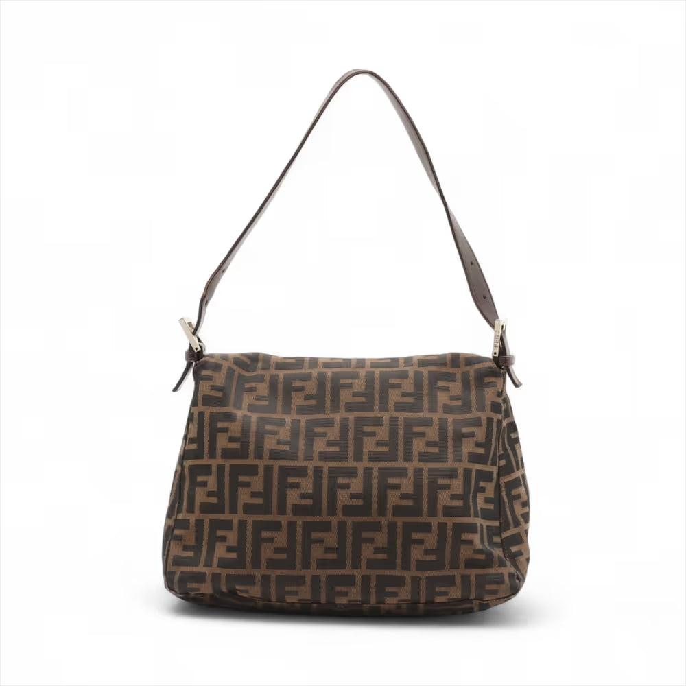 Fendi Zucca Mamma Baguette Canvas Leather Shoulder Bag Brown