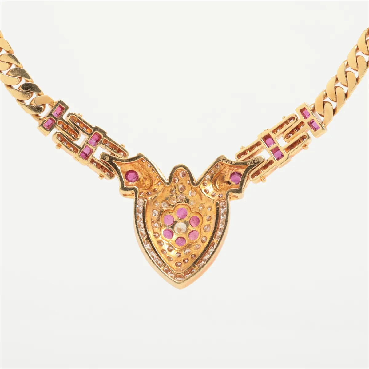 Ruby Colored Stone Diamond Necklace