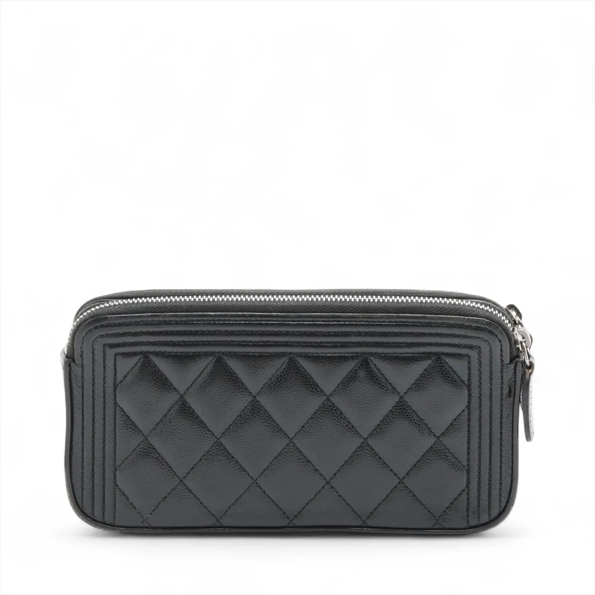 Chanel Boy CC Logo Caviar Skin Chain Zippy Two-Way Wallet Black