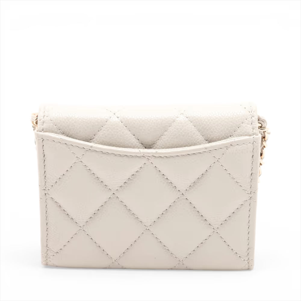Chanel CC Logo Matelasse Caviar Skin Wallet on Chain Gray