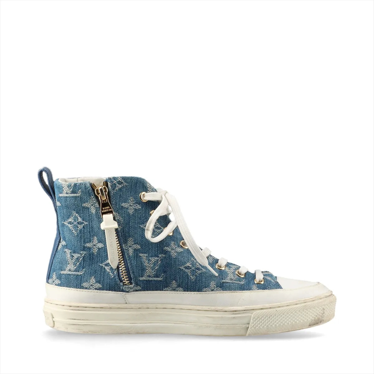 Louis Vuitton Stellar Denim Leather High-top Sneakers Blue x White