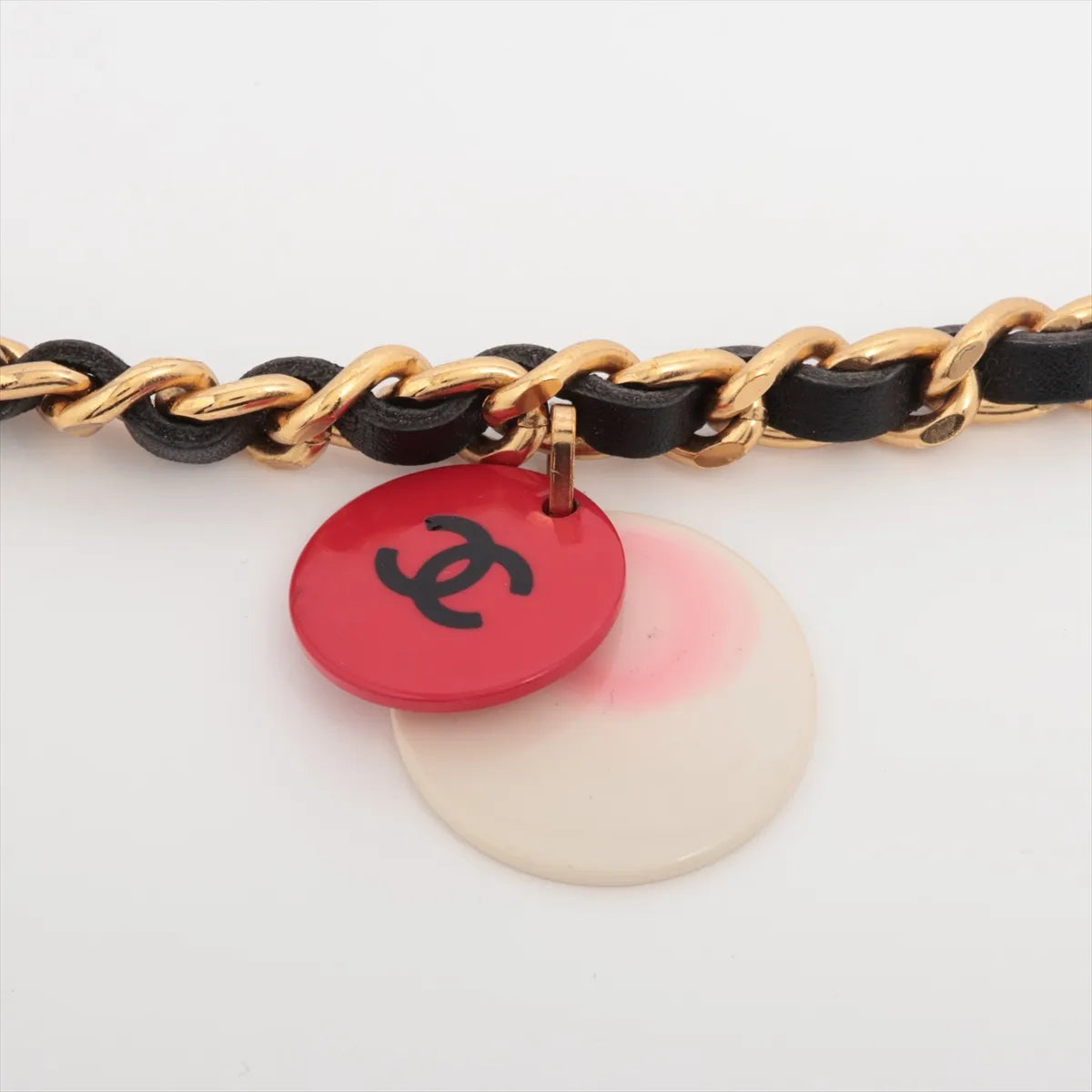 Chanel CC Logo Chain Leather Bracelet  Gold×Black