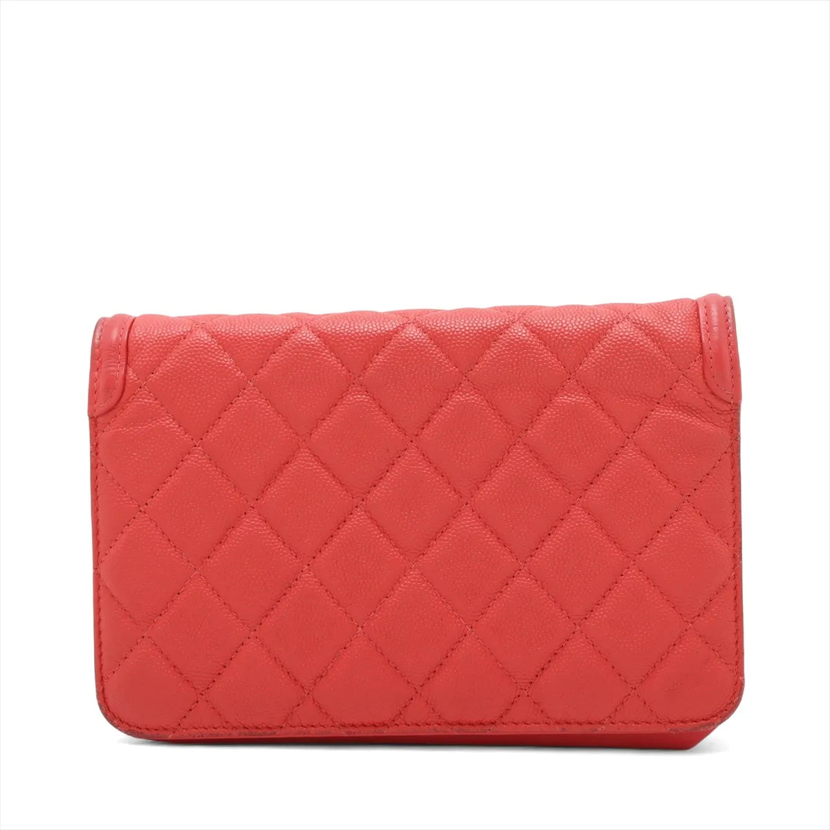 Chanel CC Logo Filigree Caviar Skin Chain Wallet Bag Red