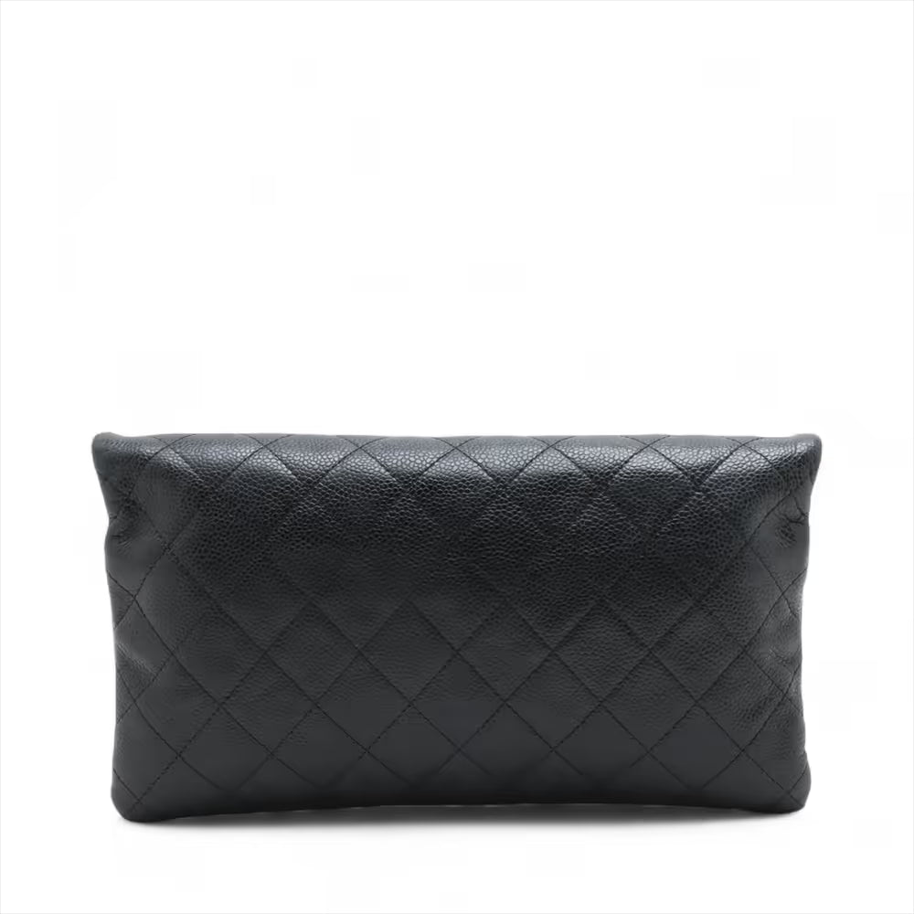 Chanel CC Logo Matelasse Caviar Skin Clutch Bag Black