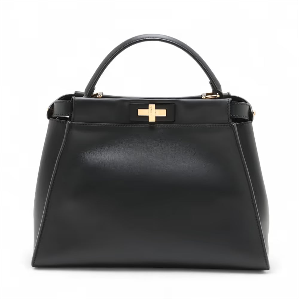 Fendi Peekaboo Regular Leather Two-Way Handbag Black