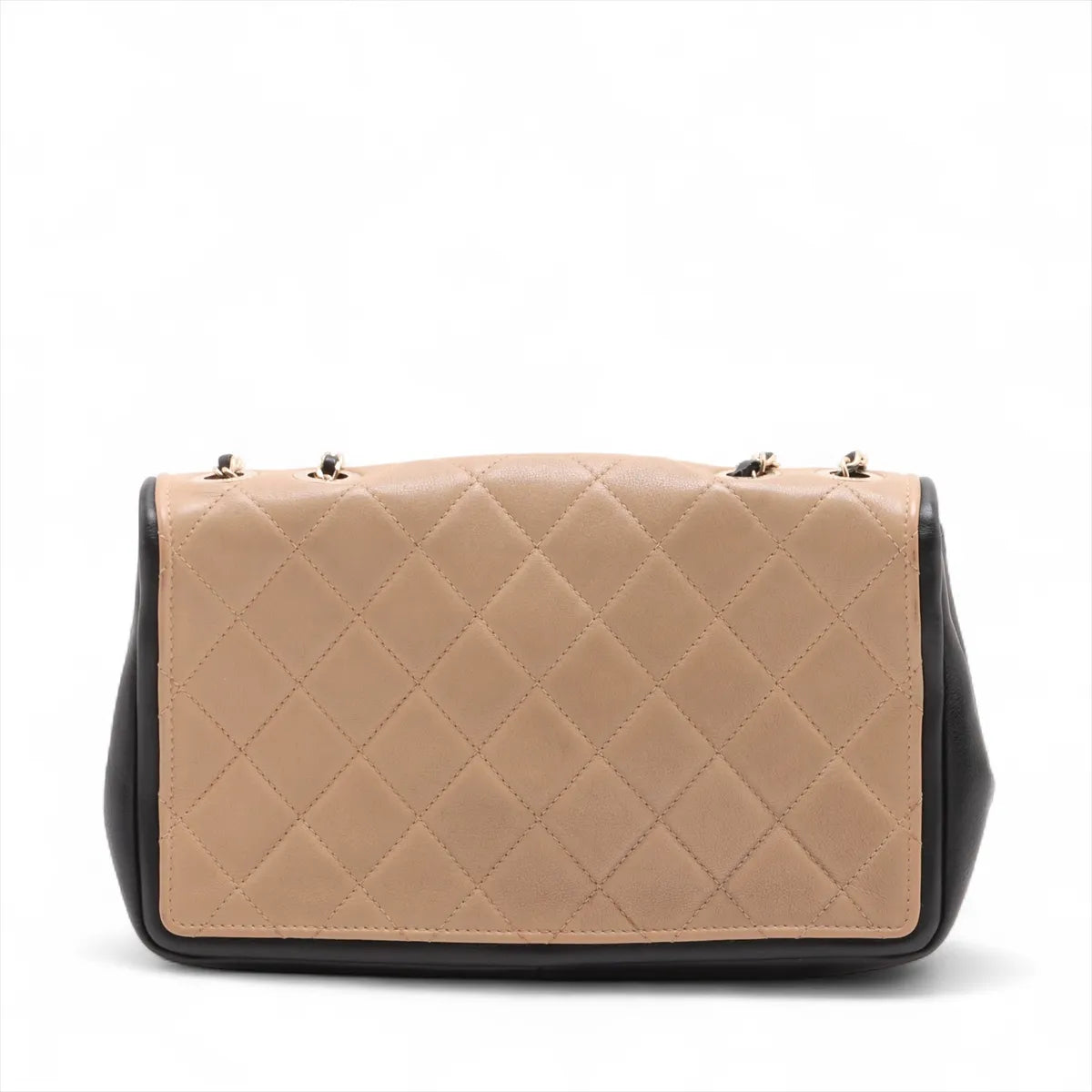 Chanel CC Logo Matelasse Leather Single Flap Double Chain Bag Beige x Black