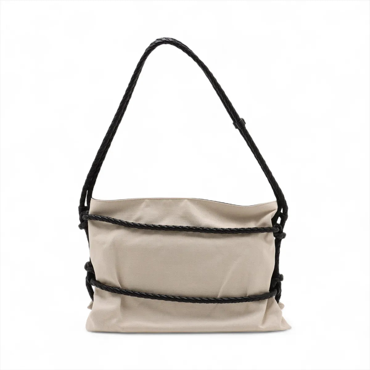 Bottega Veneta Vintage Canvas Leather Shoulder Bag Beige