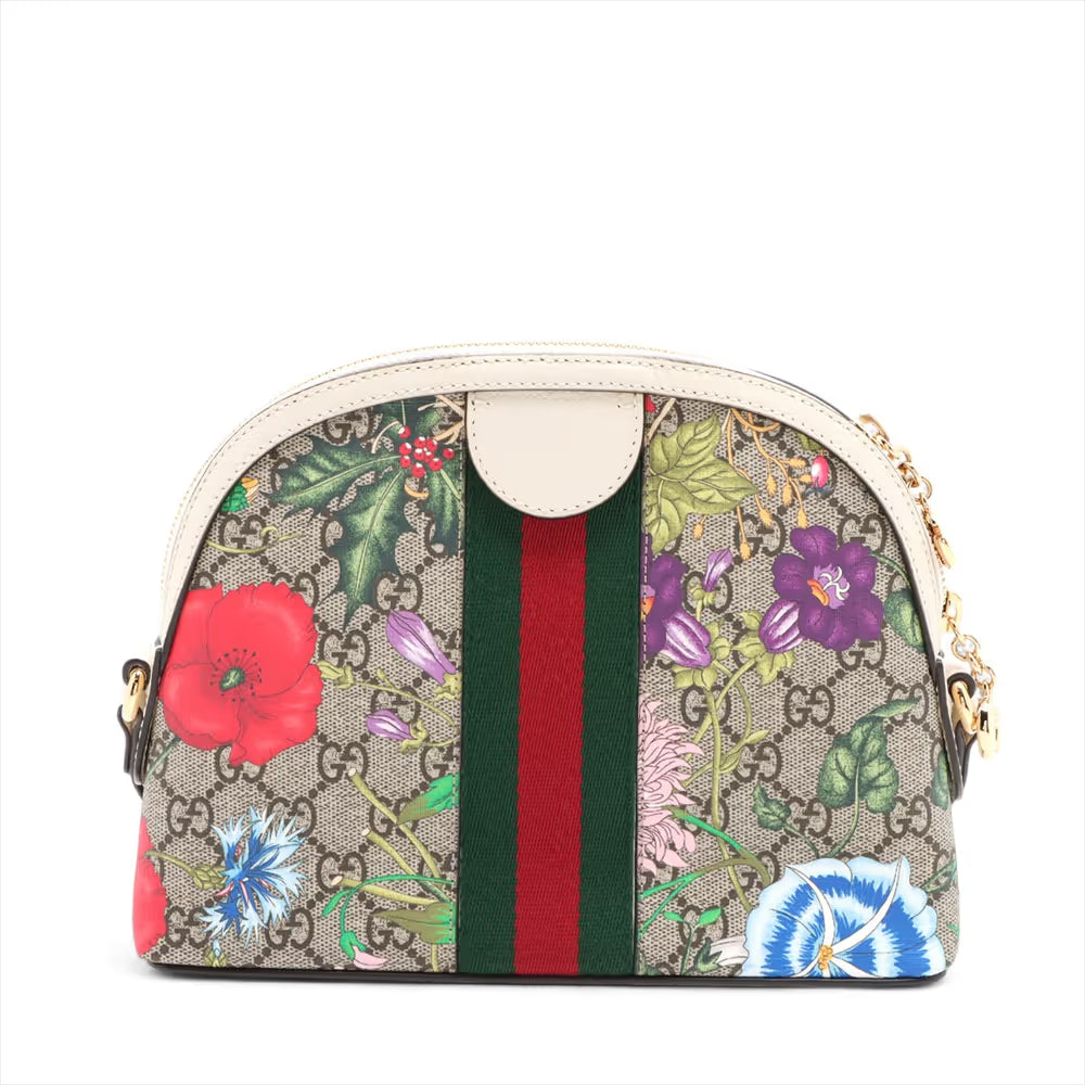 Gucci GG Floral Ophidia Shoulder Bag Beige x White