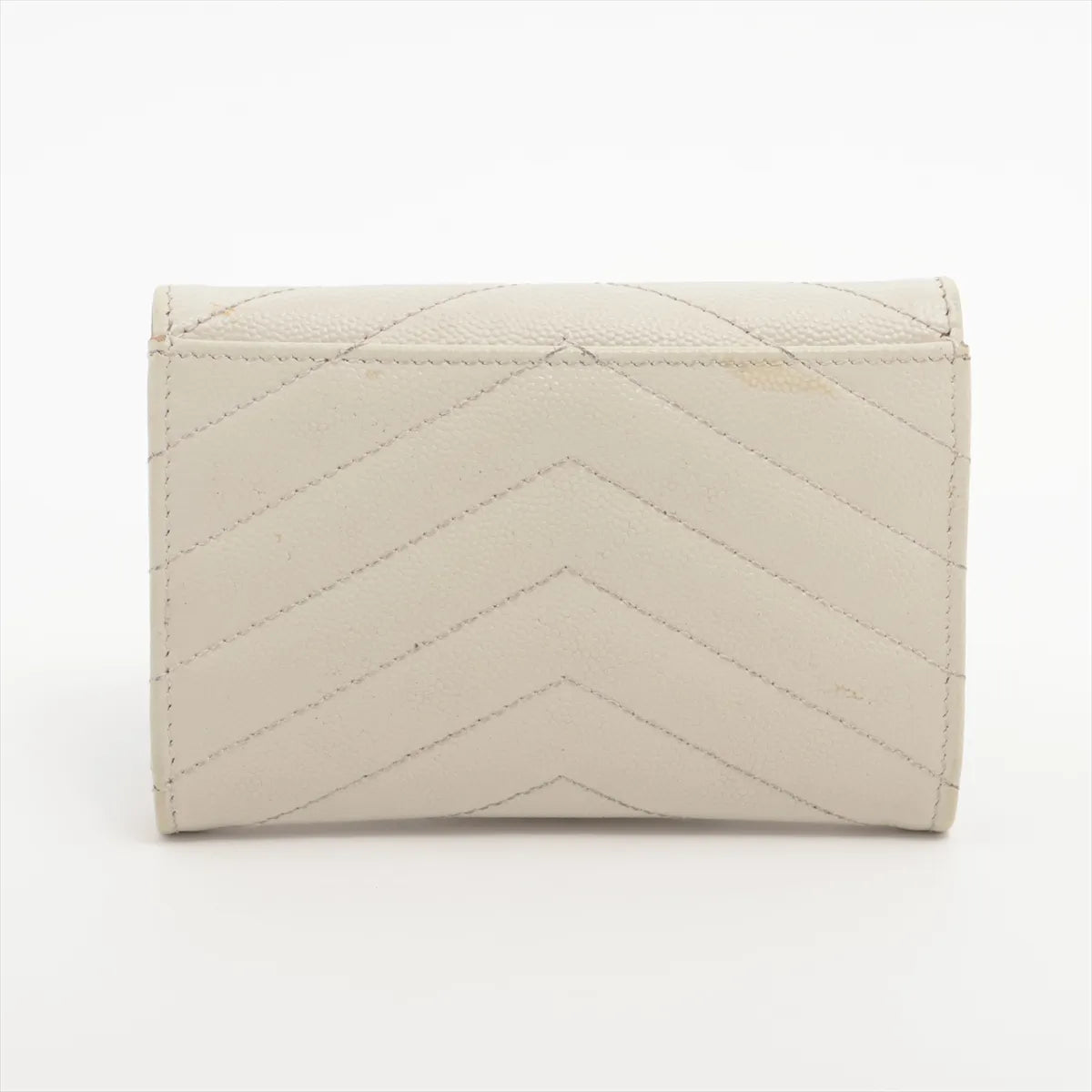 Saint Laurent Paris V Stitch YSL Leather Compact Wallet White