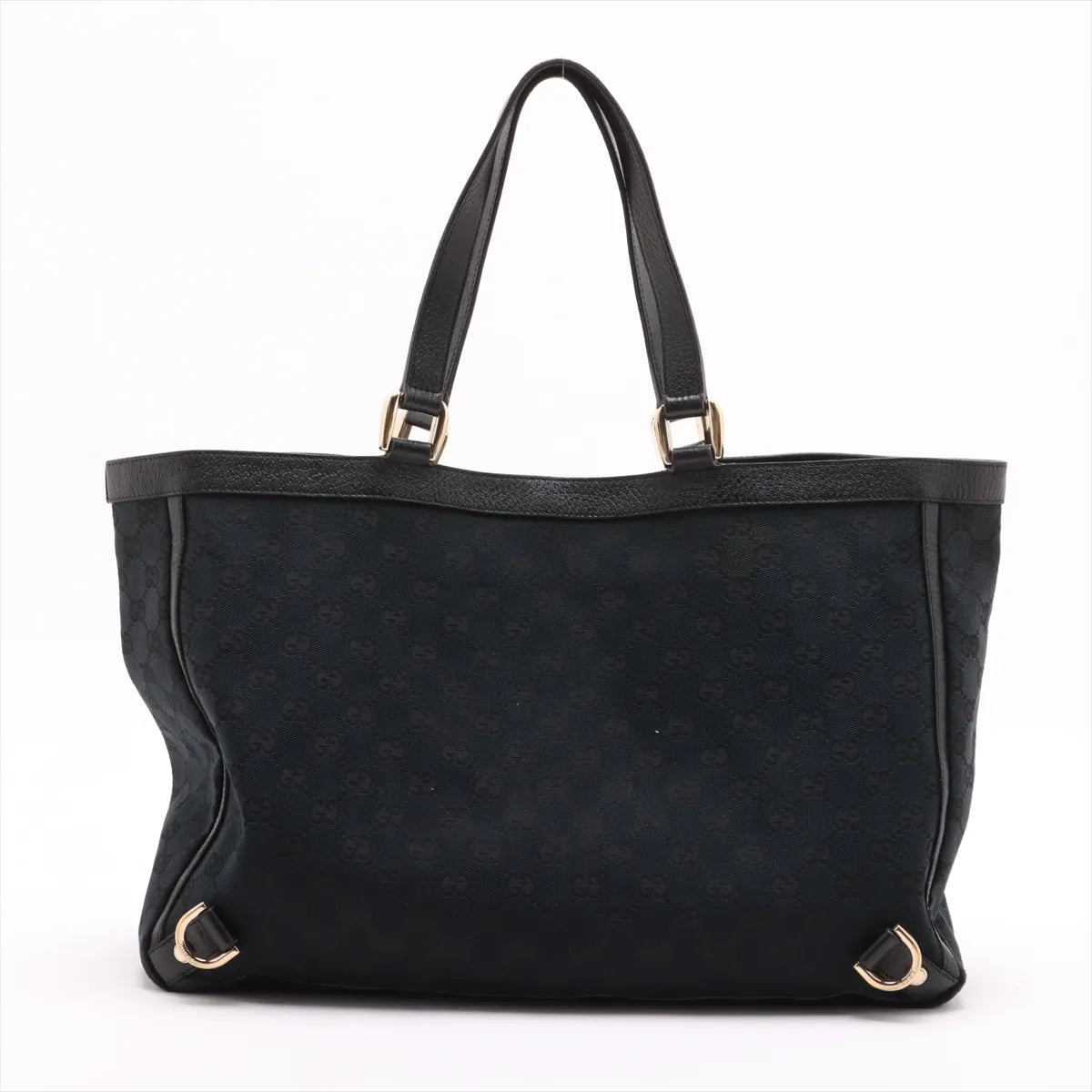 Gucci GG Logo Canvas Leather Tote Bag Black