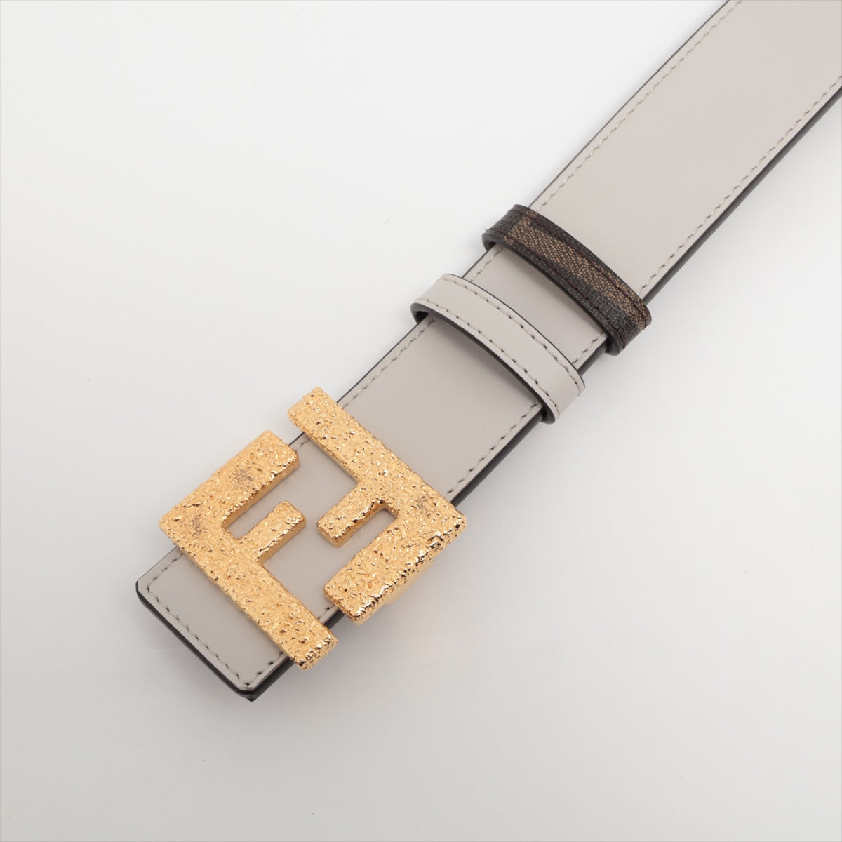 Fendi FF Logo Belt Gray x Brown