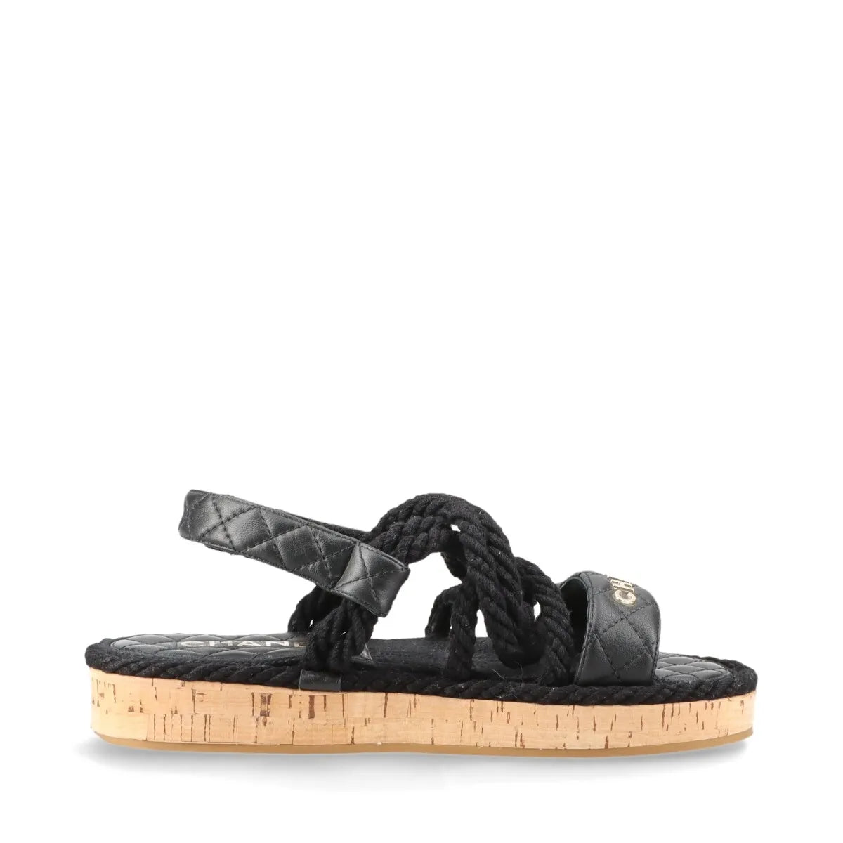 Chanel Logo Matelasse Leather Strap Sandal Black