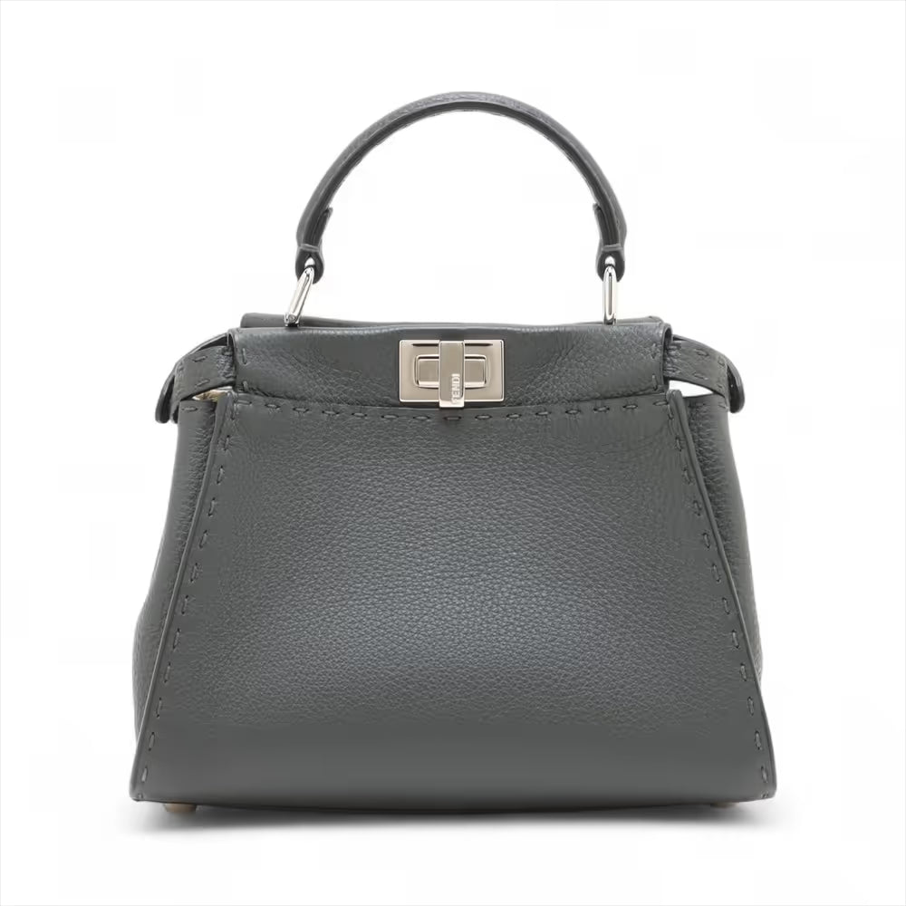 Fendi Selleria Mini Peek-a-boo Leather Two-Way Handbag Gray