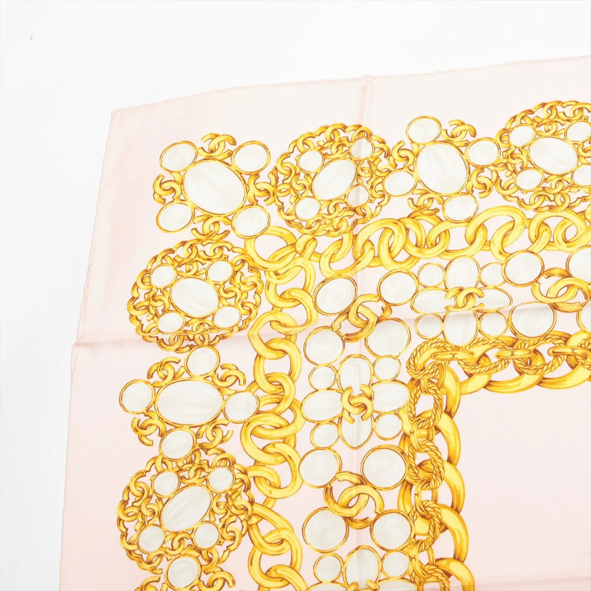 Chanel CC Logo Chain Silk Scarf Pink