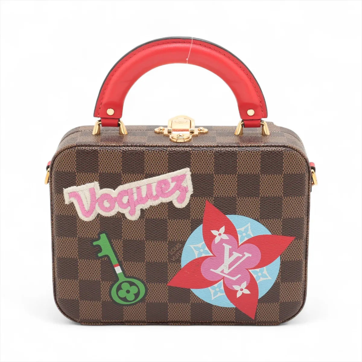 Louis Vuitton Damier Ebene LV Stories Box Patches Bag Brown x Red