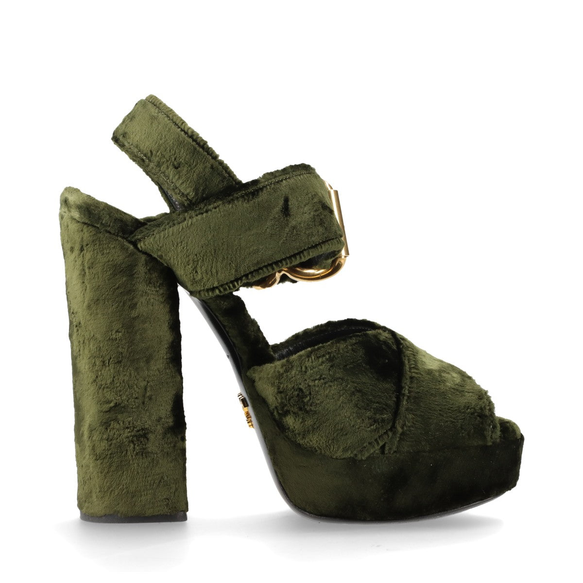 Prada Velour Leather Block Sandal Khaki