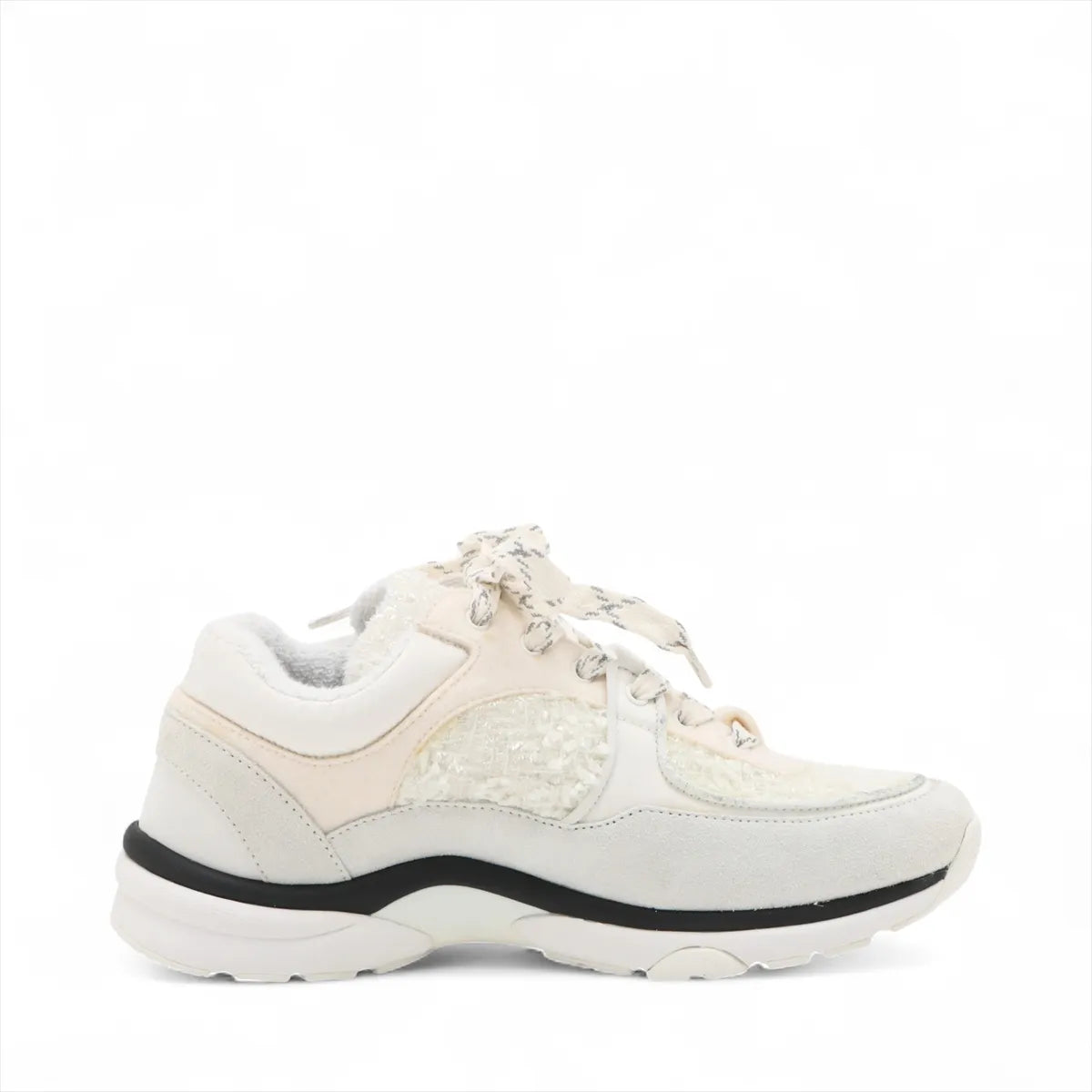 Chanel CC Logo Suede x Fabric Sneakers Ivory x White