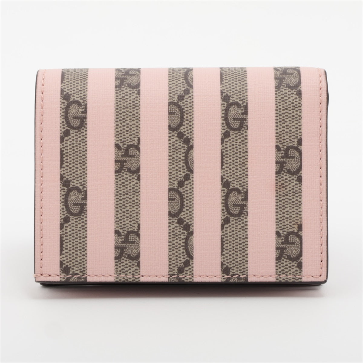 Gucci GG Supreme Leather Stripe Compact Wallet Beige×Pink