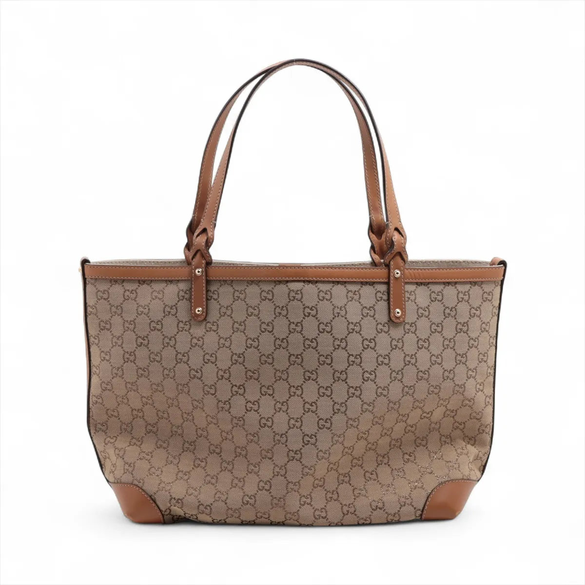 Gucci GG Canvas Leather Tote Bag in Beige Brown