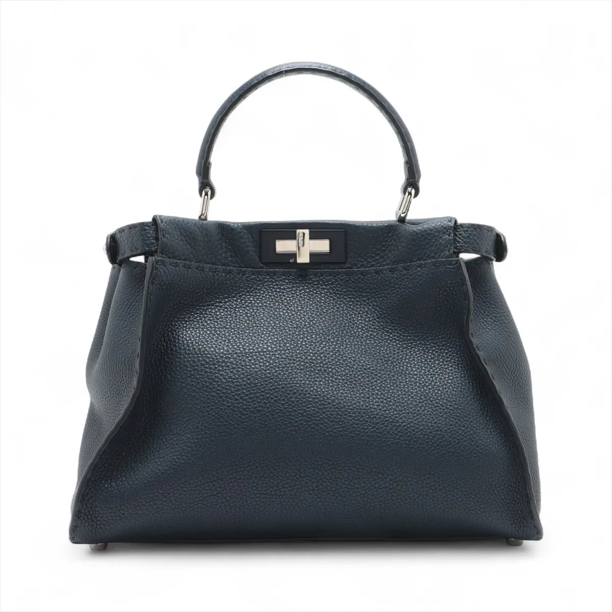 Fendi Peekaboo Regular Selleria Leather Handbag Navy Blue