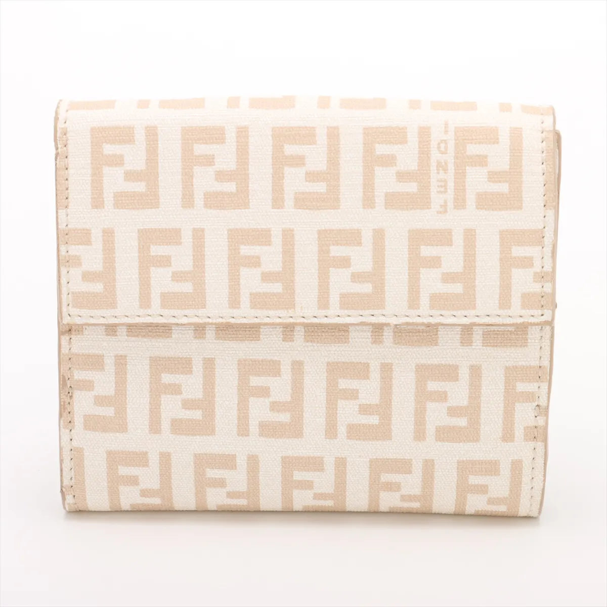 Fendi Zucchino Leather Trifold Compact Wallet Ivory