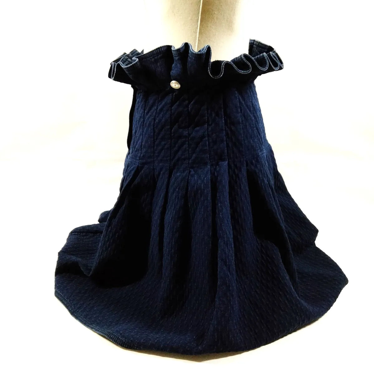 Chanel Ruffled Waist Quilted Cotton Skirt Dark Blue
