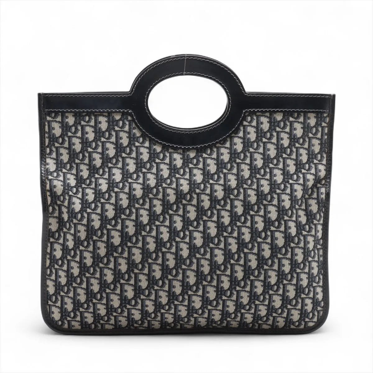 Christian Dior Oblique Canvas Leather Two-Way Clutch Bag Navy Blue