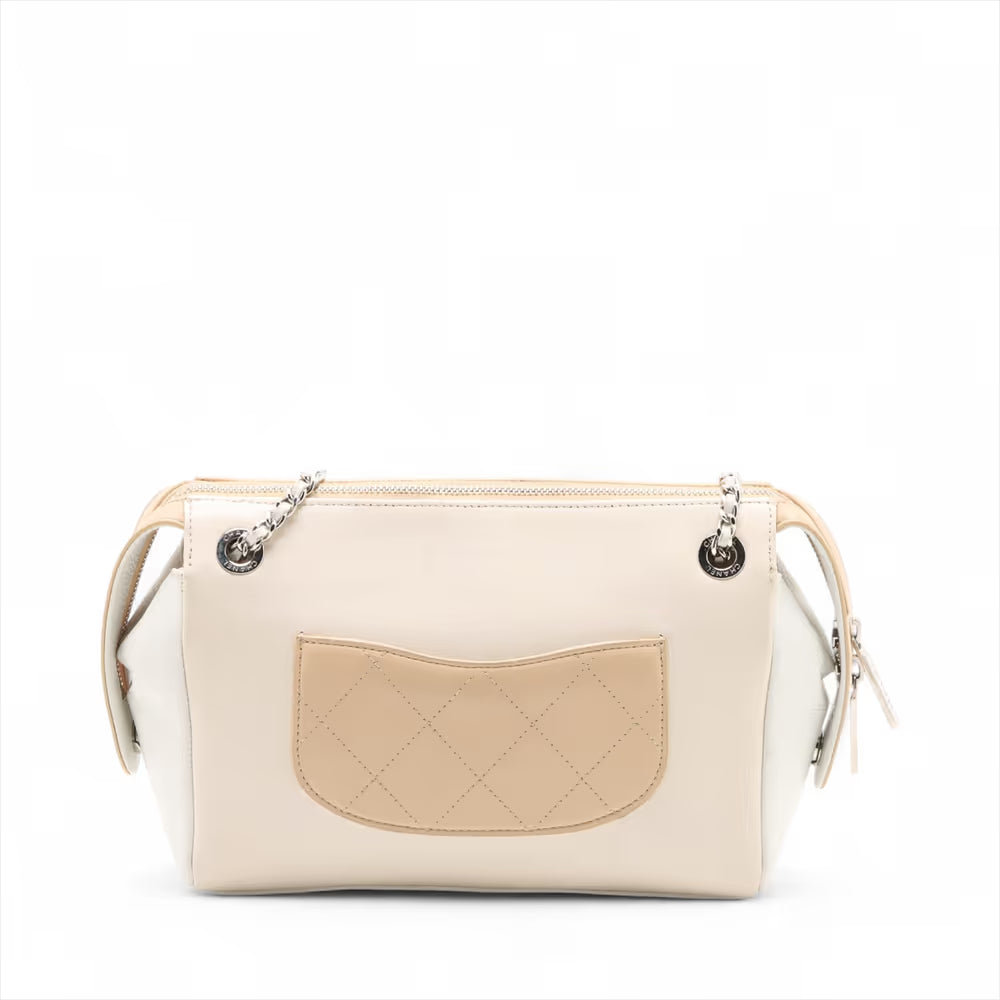 Chanel CC Logo Matelasse Caviar Skin Chain Shoulder Bag Beige x White