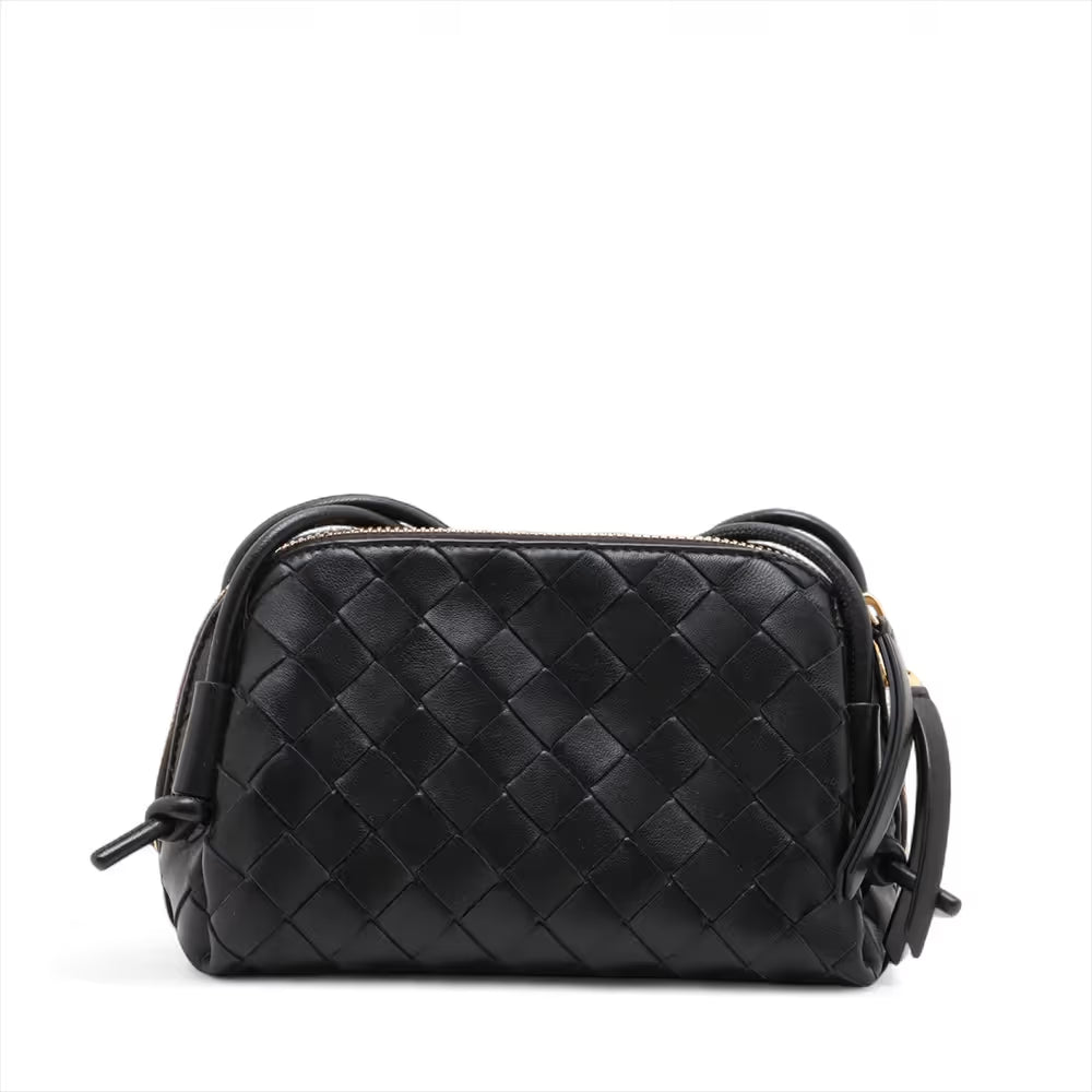 Bottega Veneta Intrecciato Mini Loop Leather Shoulder Bag Black