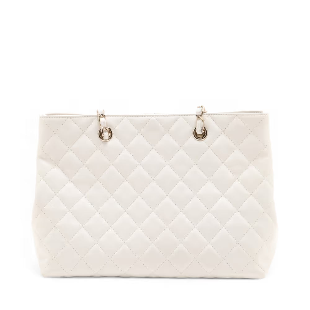 Chanel CC Logo Matelasse Caviar Skin Chain Tote Bag White