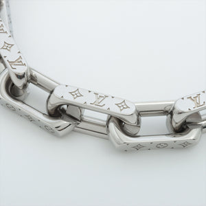 Louis Vuitton Monogram Chain Necklace Silver Black Metal