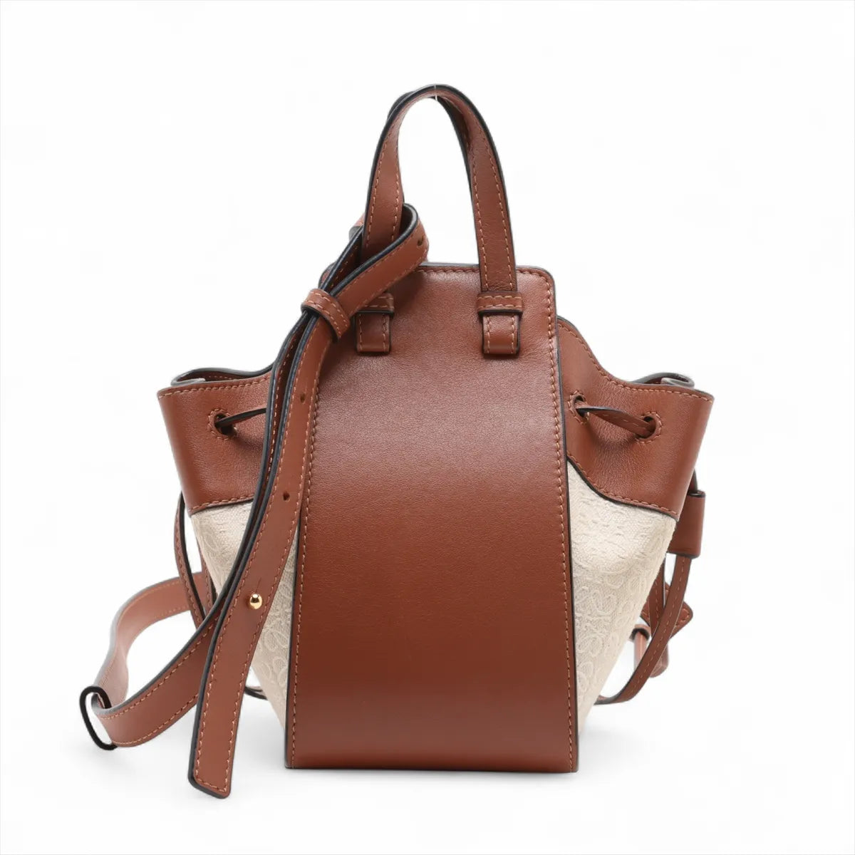 Loewe Hammock Mini Leather Canvas Two-Way Shoulder Bag Beige x Brown