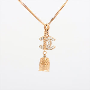 Chanel CC Logo Rhinestone with Bell Pendant  Necklace