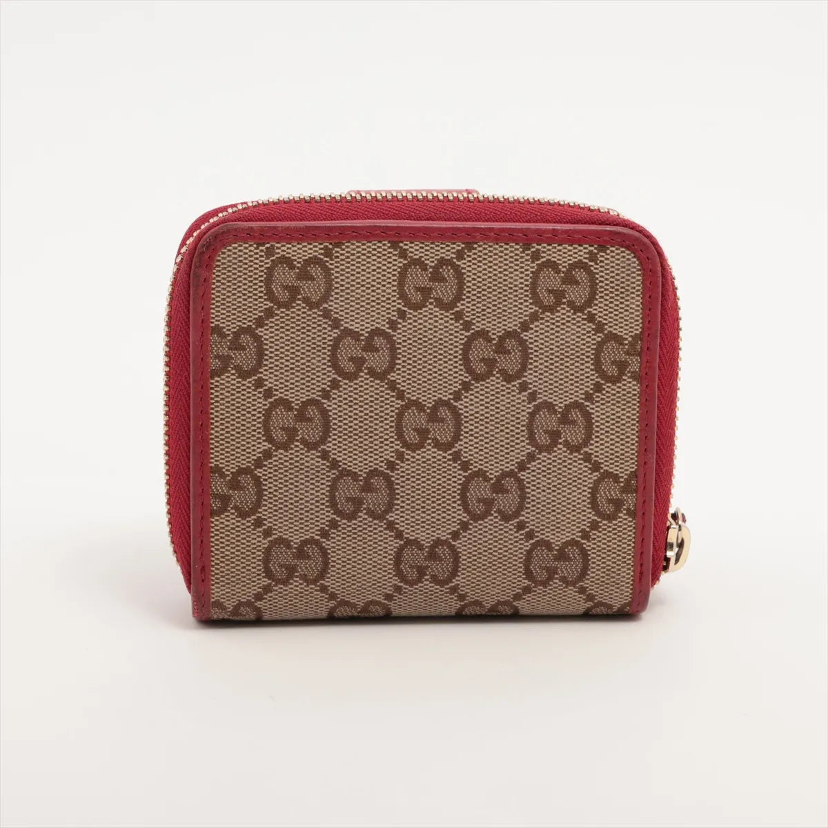 Gucci GG Canvas Leather Compact Wallet Beige x Red