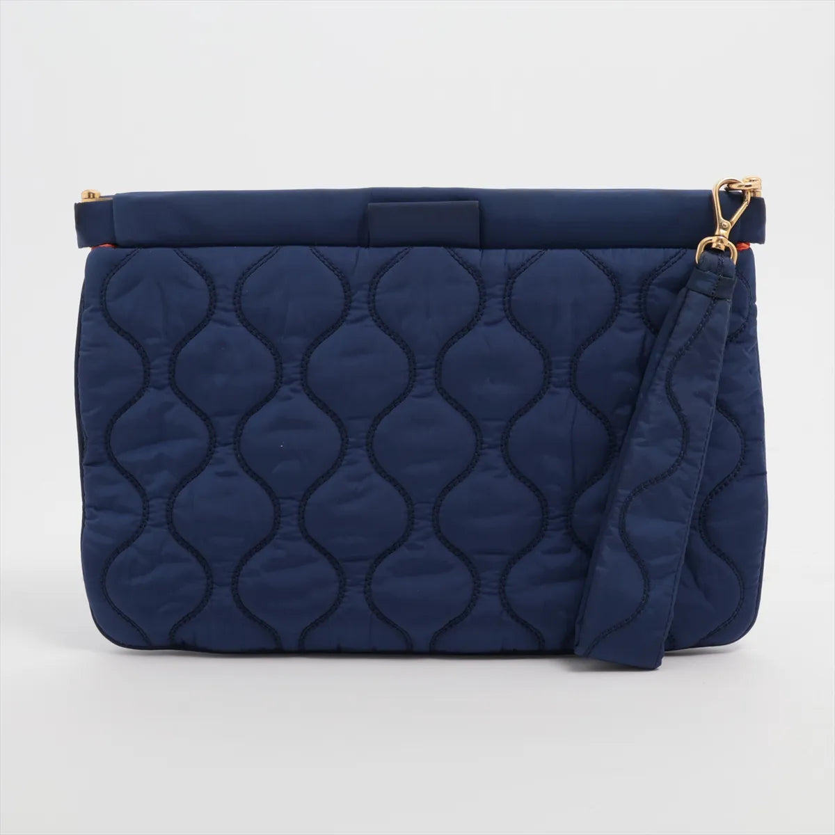 Miu Miu Logo Nylon Quilted Pouch Navy Blue