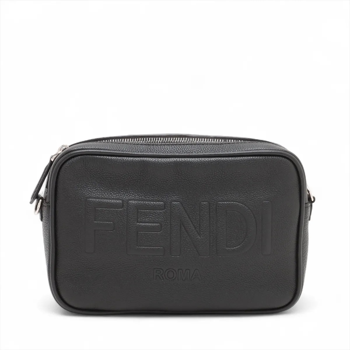 Fendi Logo Medium Leather Camera Bag Black