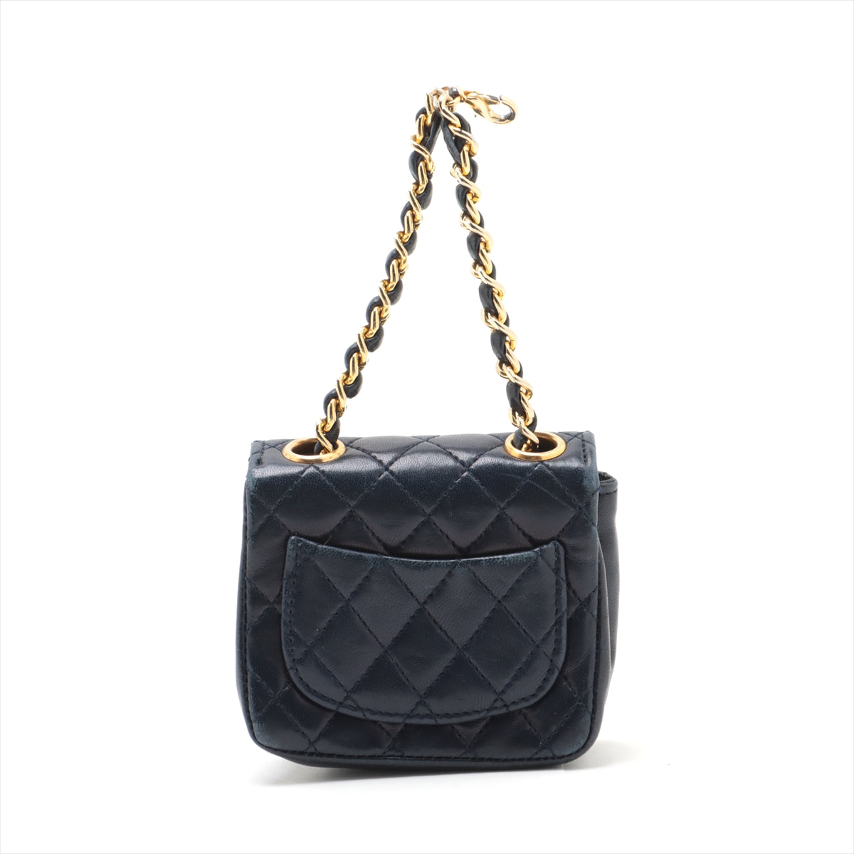 Chanel CC Logo Mini Matelasse Lambskin Chain Shoulder Bag Navy Blue