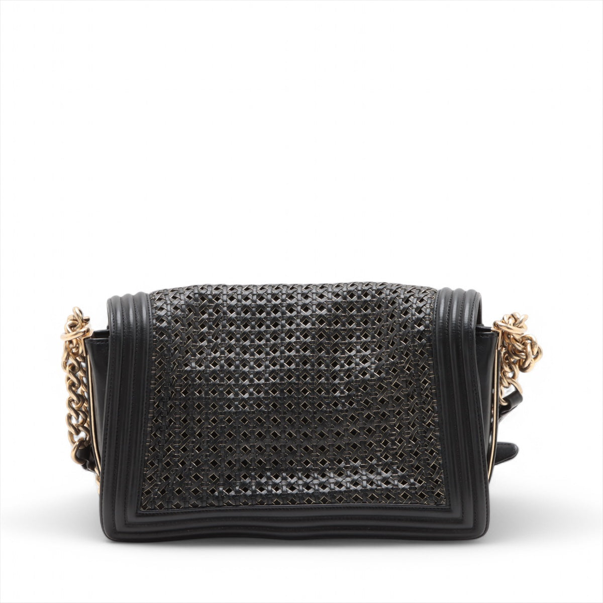 Chanel Boy 28 Limited Edition Woven Reverso Lambskin Chain Shoulder Bag Black Large * PREORDER *