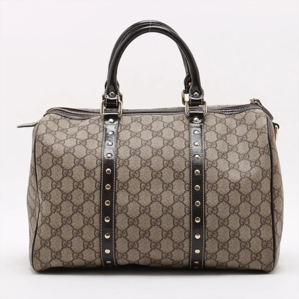 Gucci GG Supreme Canvas Heart Patches Boston Bag Beige x Brown