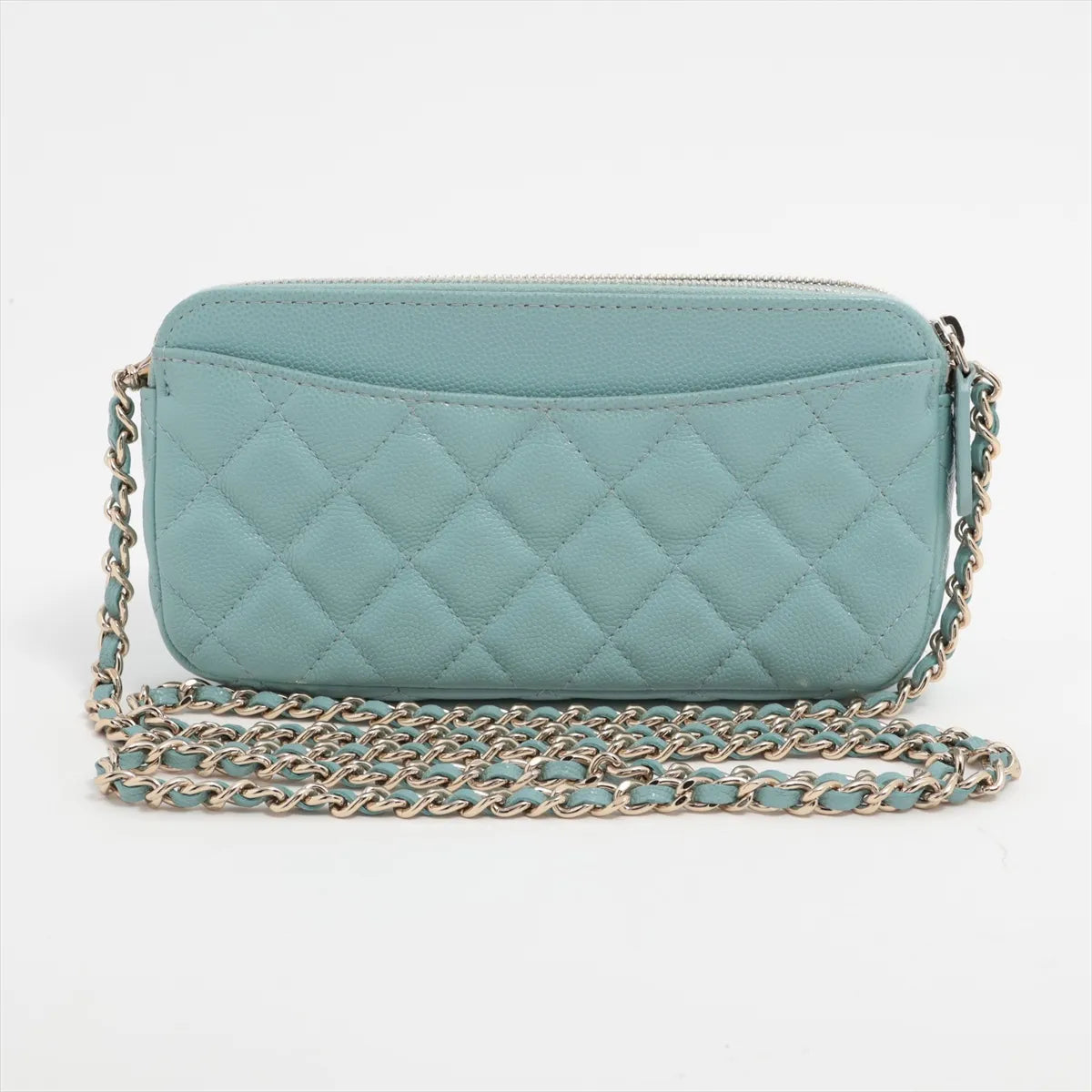Chanel CC Logo Matelasse Caviar Skin Wallet on Chain Light Blue