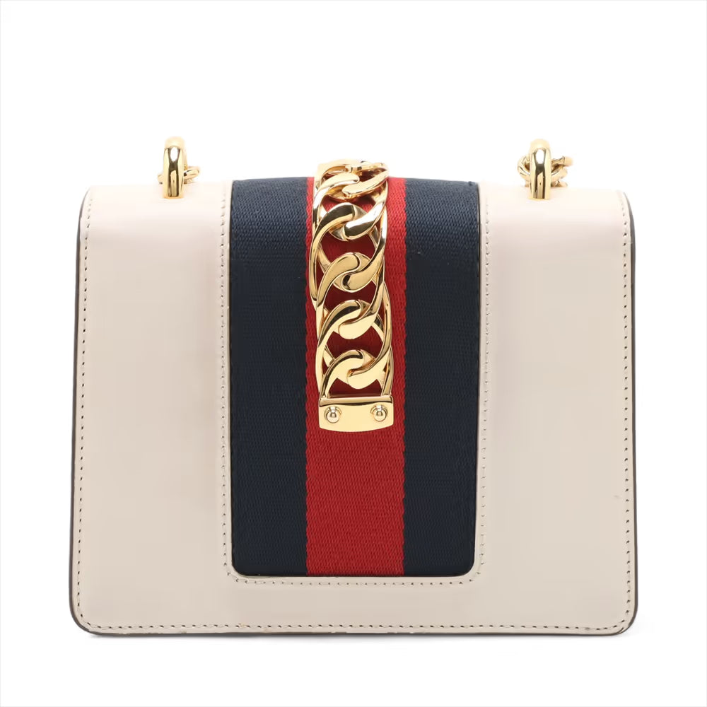 Gucci Sylvie Leather Chain Shoulder Bag White