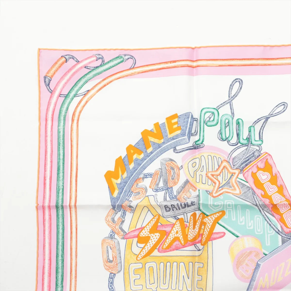 Hermes Carre 45 Chevaloscope Neon Silk Scarf