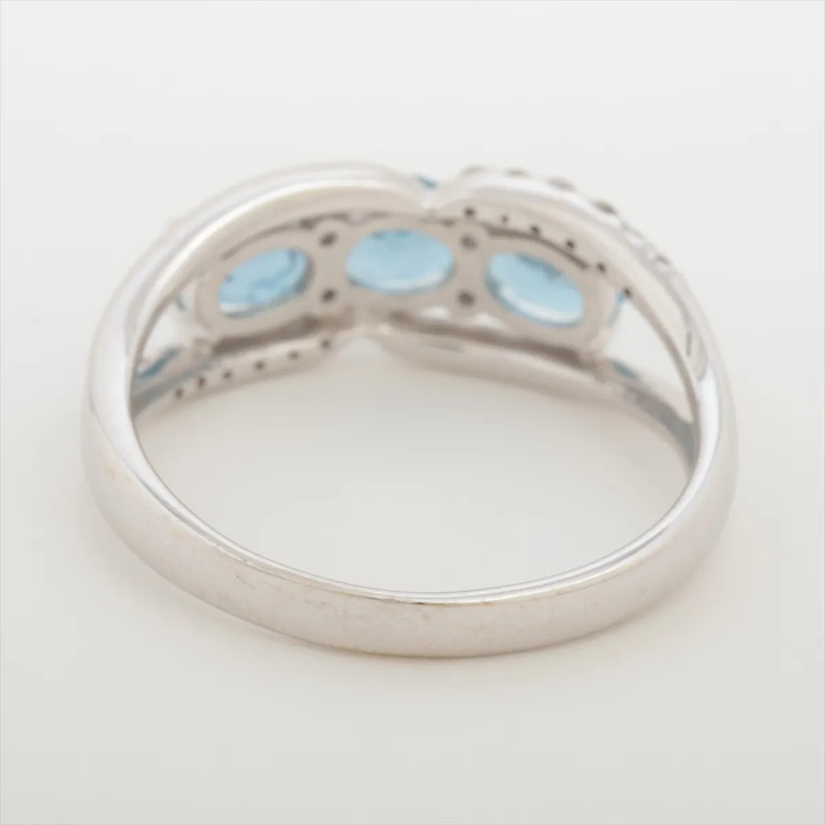 Three Oval Aquamarine Diamond Ring White Gold