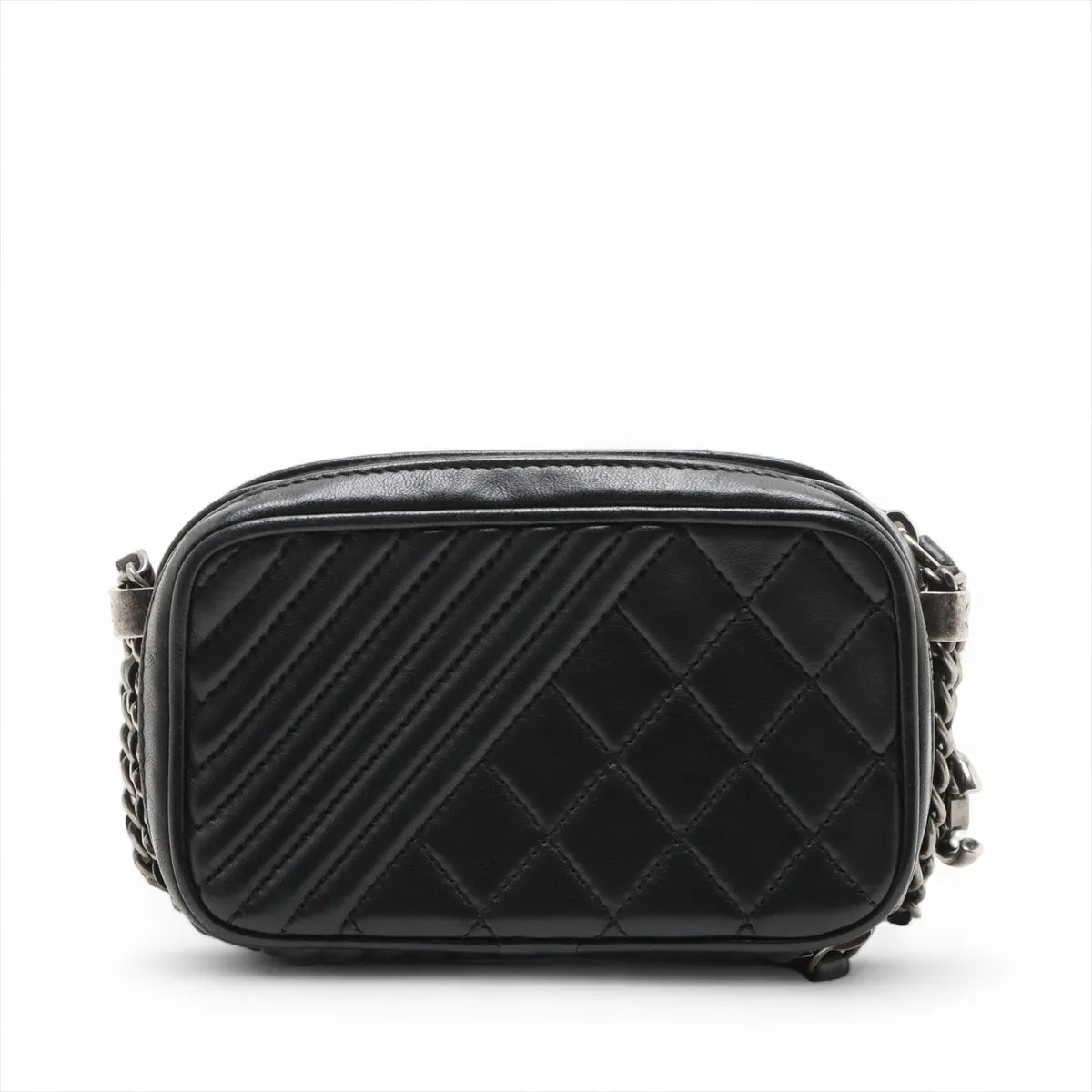 Chanel Matelasse and Slant Stiching Lambskin Chain Shoulder Bag Black