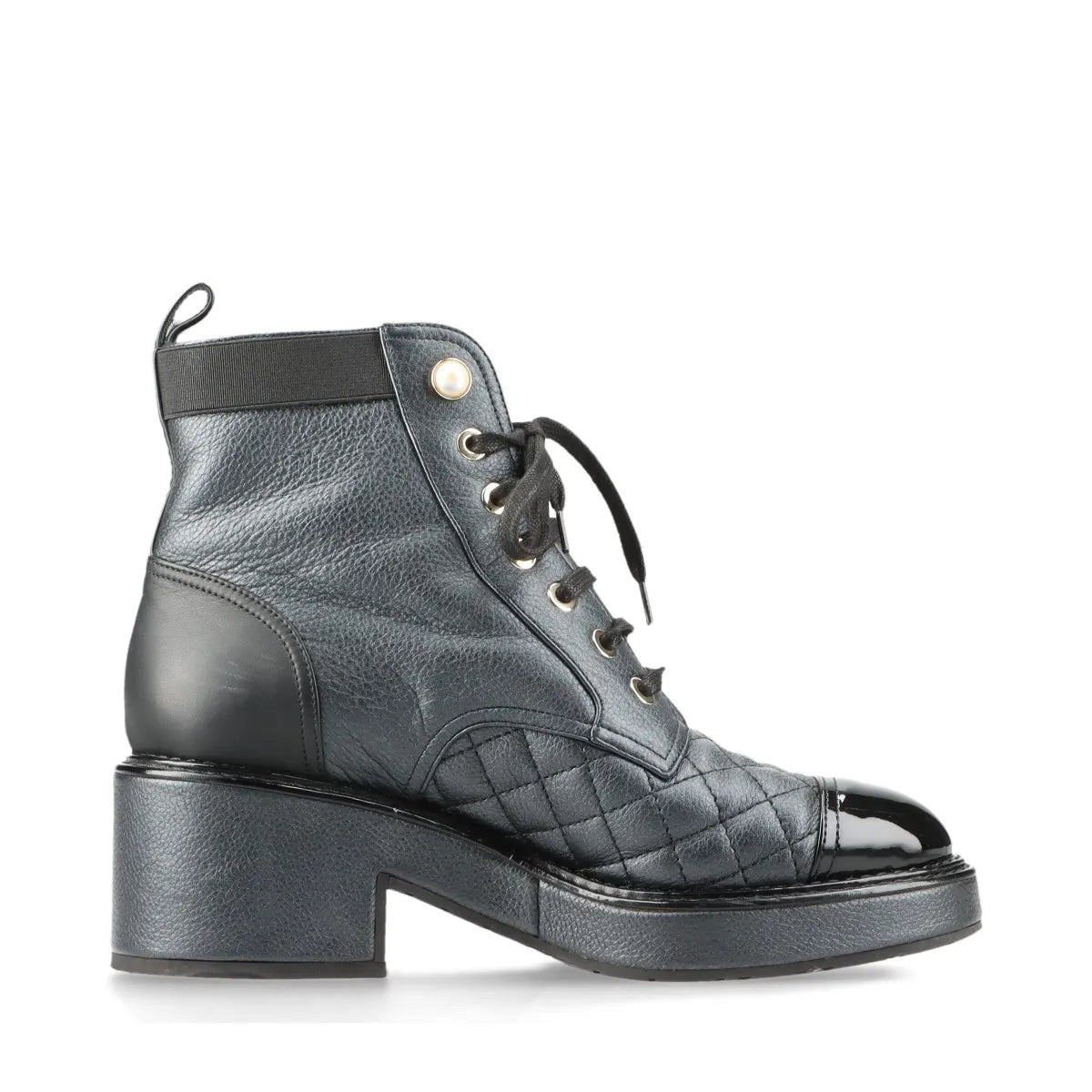 Chanel Logo Matelasse Leather Short Ladies Boots Black