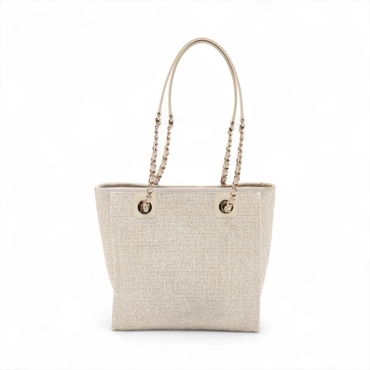 Chanel Deauville PM Tweed Leather Chain Tote Bag White