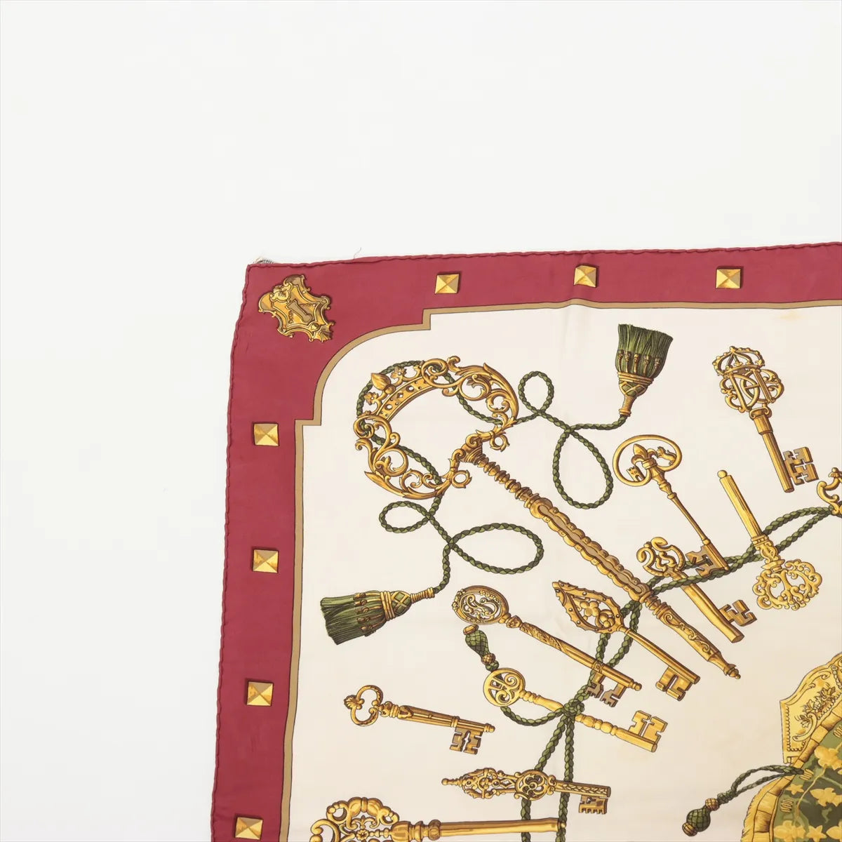 Chanel Carre 90 Les Cles Keys Silk Scarf Beige x Bordeaux