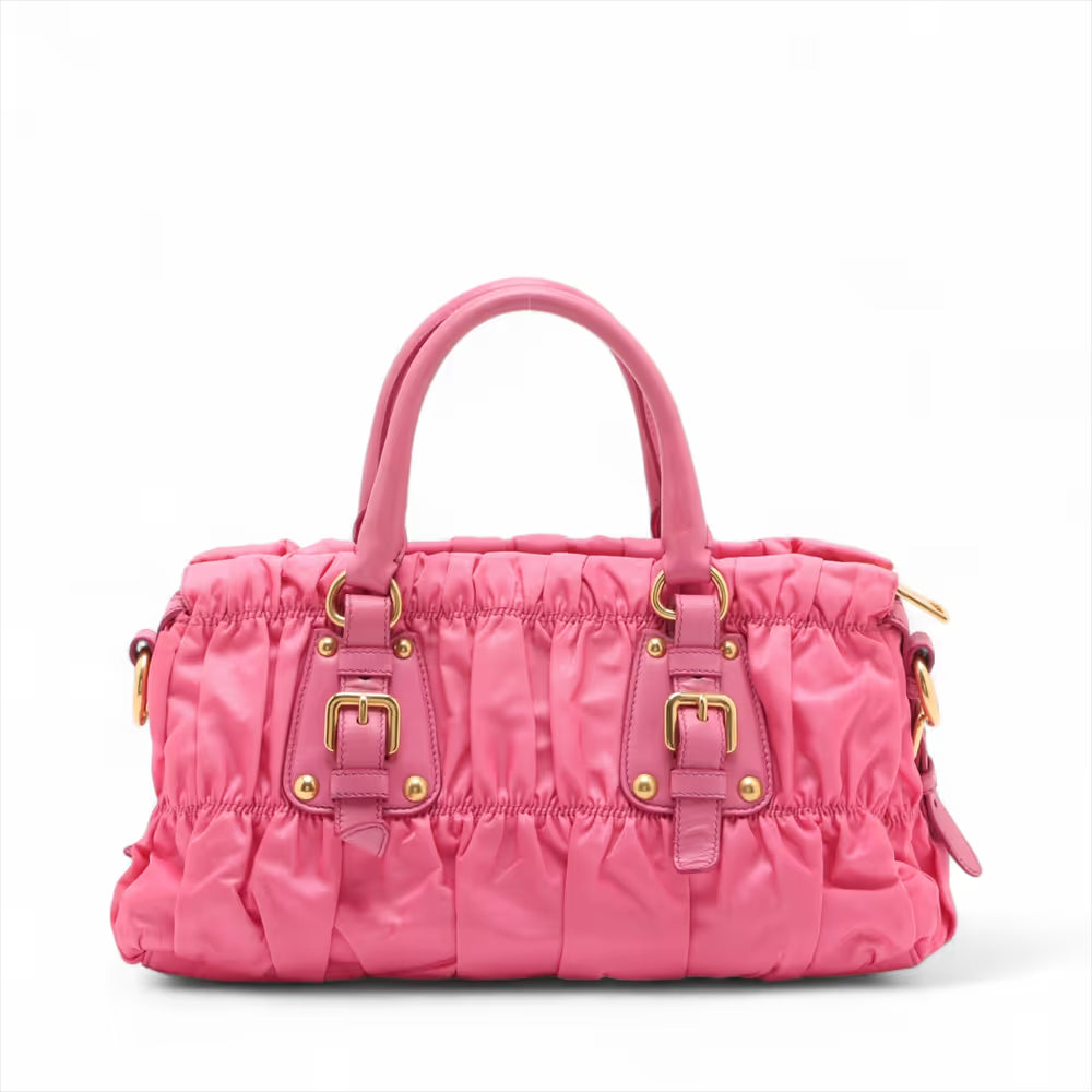 Prada Tessuto Nylon Leather Two-Way Handbag Pink