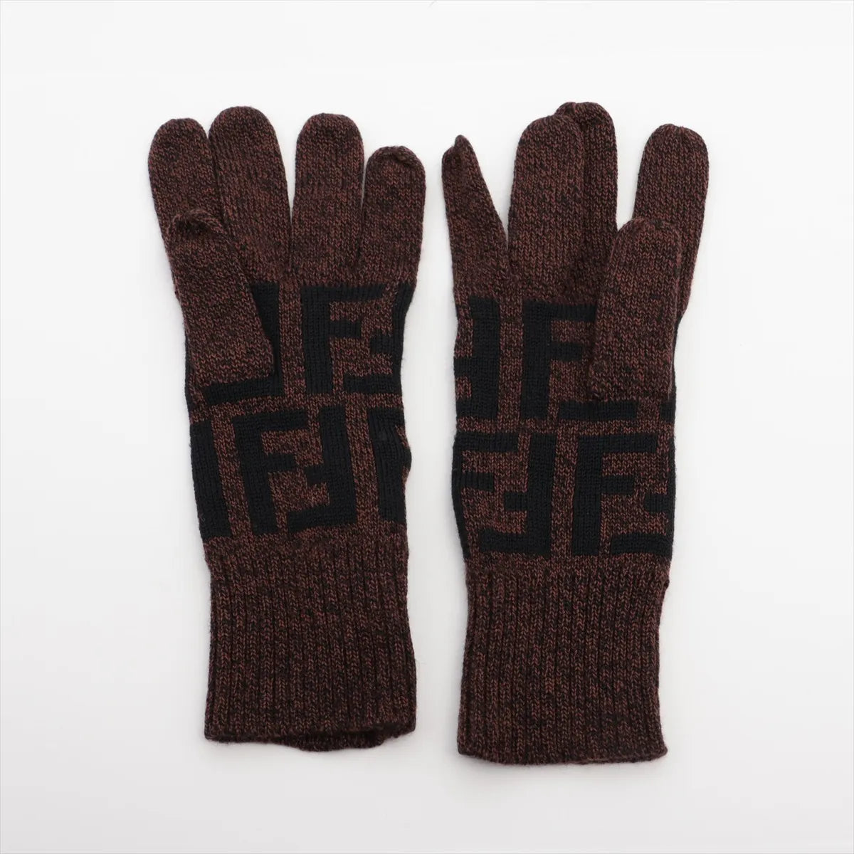 Fendi Zucca Knit Gloves Brown