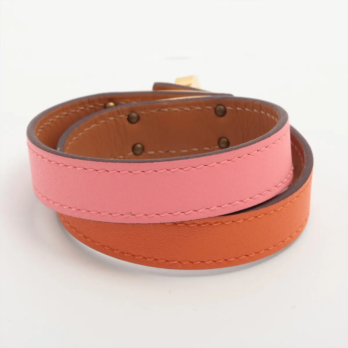 Hermès Kelly Double Tour Two-tone Bracelet Rose Azalee x Orange